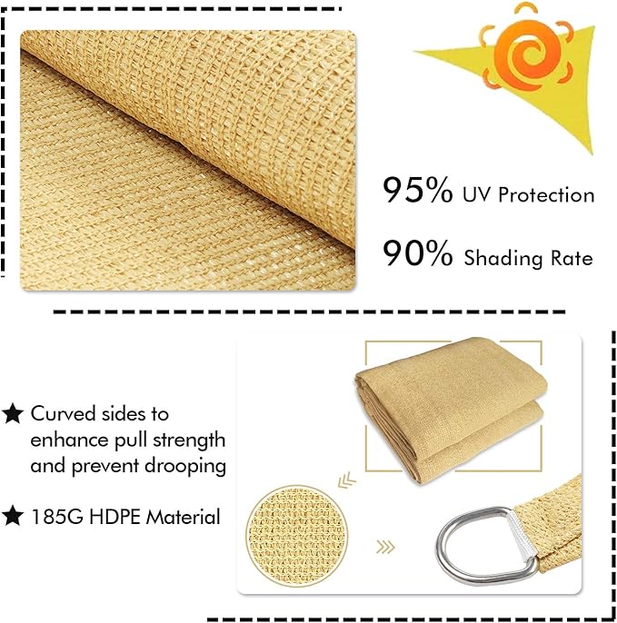 KANAGAWA Sun Shade Sail 20'x20' Sand Rectangle UV Block Canopy Awning...