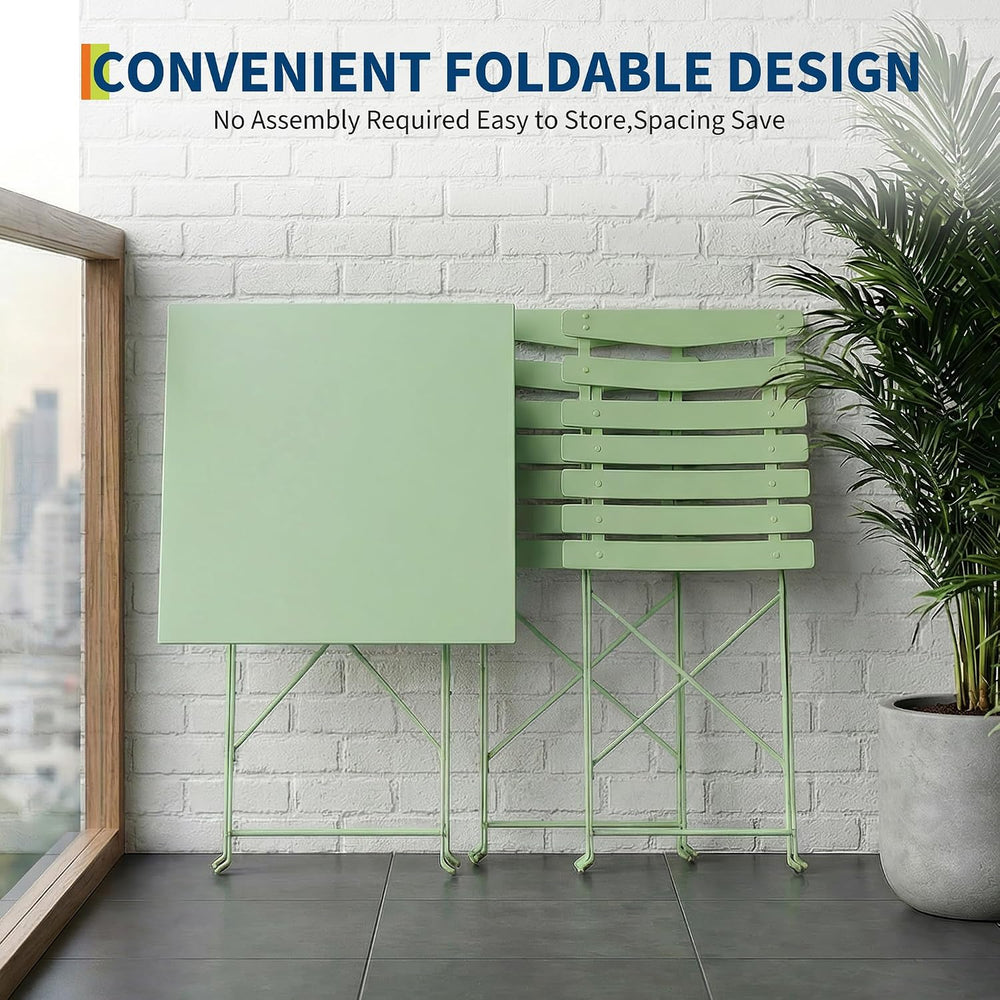 IDEALHOUSE Bistro Table and Chairs Set of 4, Folding Design, Green