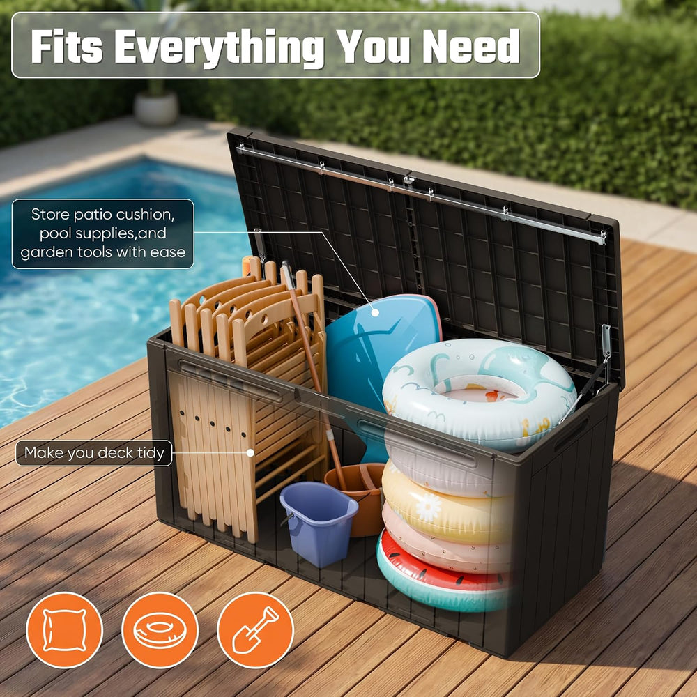 Greesum 110 Gallon Large Deck Box, Weatherproof Brown Resin Storage for Patio...