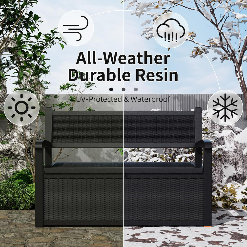 ROJIK 80 Gallon Storage Bench Deck Box Outdoor with Armrests,Storage Furnitur...