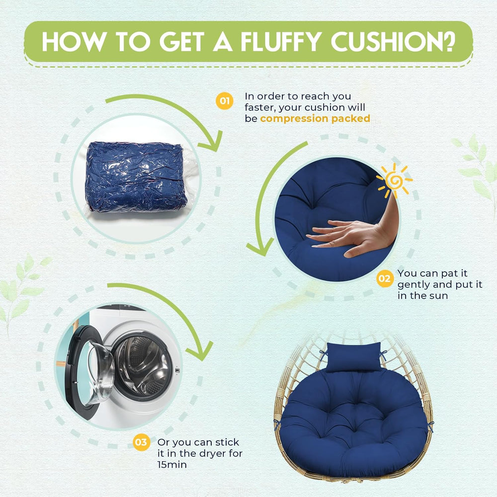 Round Egg Chair Cushion with Pillow, 5 Inch Thick Outdoor Egg Chair Cushion
