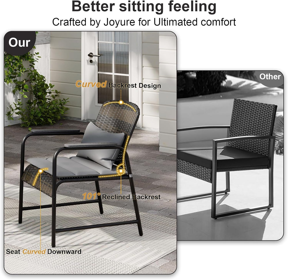 3 Pieces Outdoor Patio Furniture Set,All-Weather Wicker Rattan Bistro Set wit...