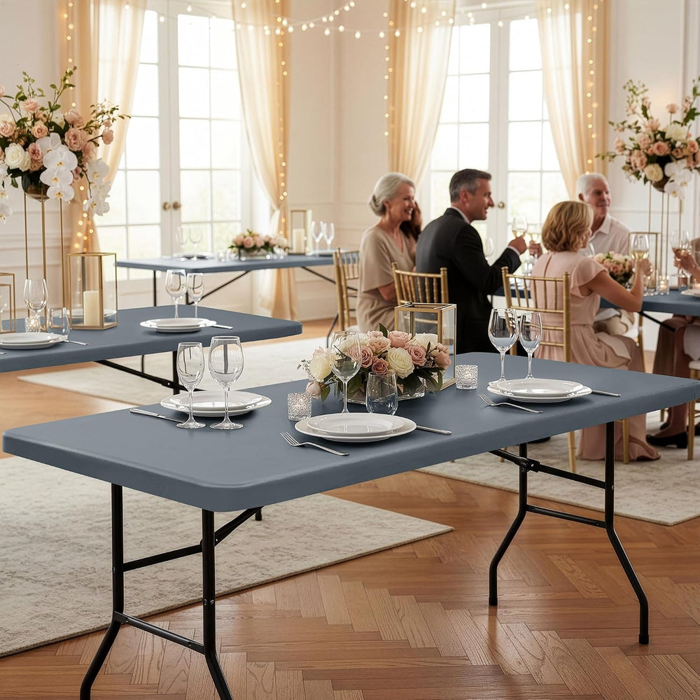 Fitted Tablecloths for 8ft Rectangle Tables with Elastic, 6 Pack