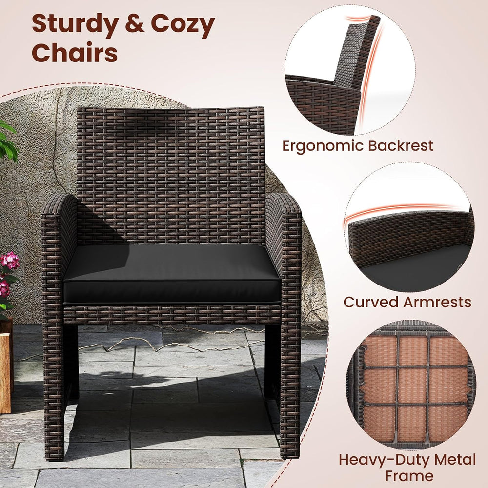 Tangkula 3 Piece Patio Wicker Dining Set, 2 Rattan Chairs with Rectangle Temp...