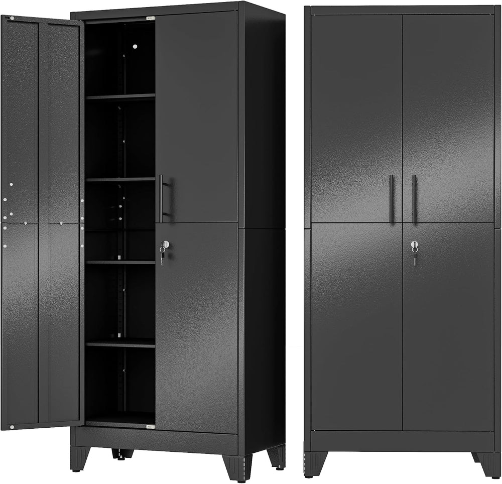 Black Kitchen Pantry Cabinets, 71 Metal Lockable Storage for Office