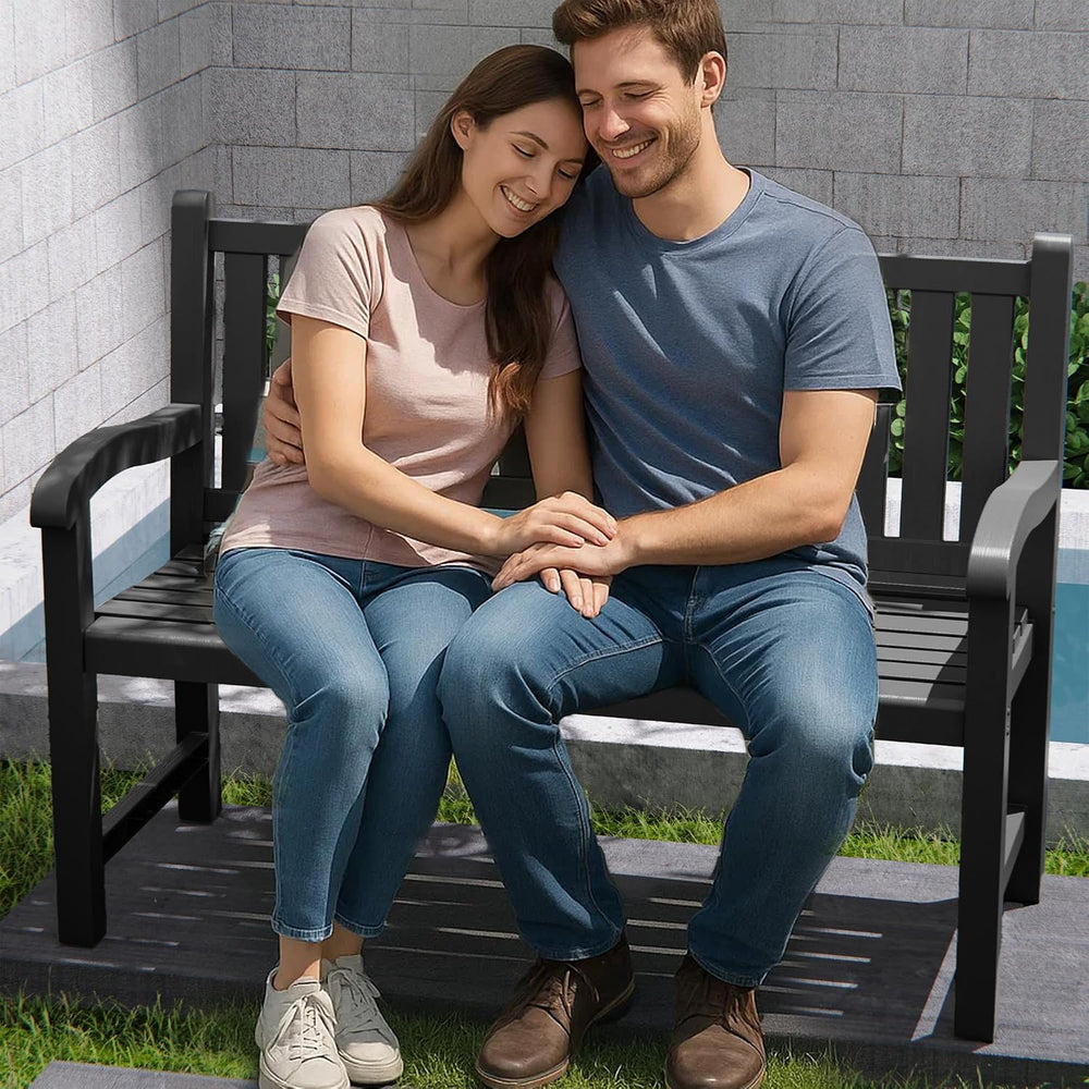 Outdoor Bench, 2-Person Resin Bench,Deep Black