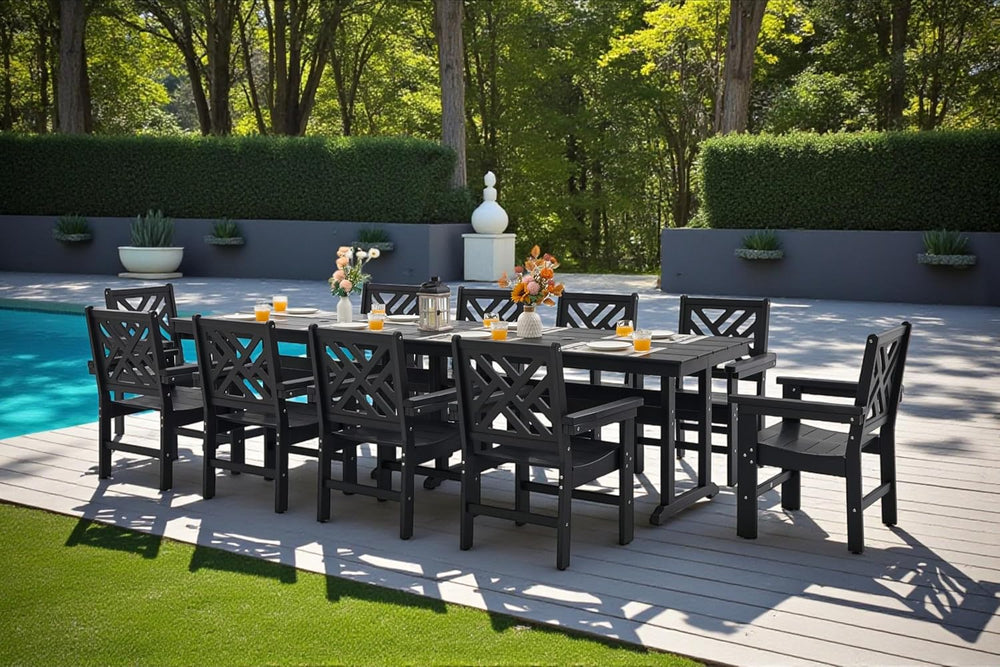 12 Piece HDPE Outdoor Dining Set for 10, Patio HDPE Furniture Set with 2 Tabl...