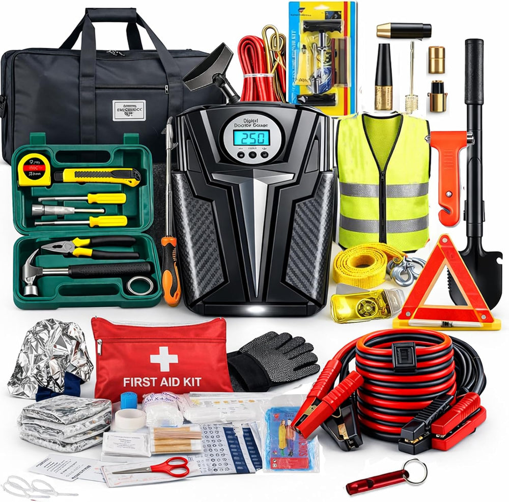 kewen Car Emergency Kit, Roadside Assistance Emergency Car Kit Jumper Cables,...