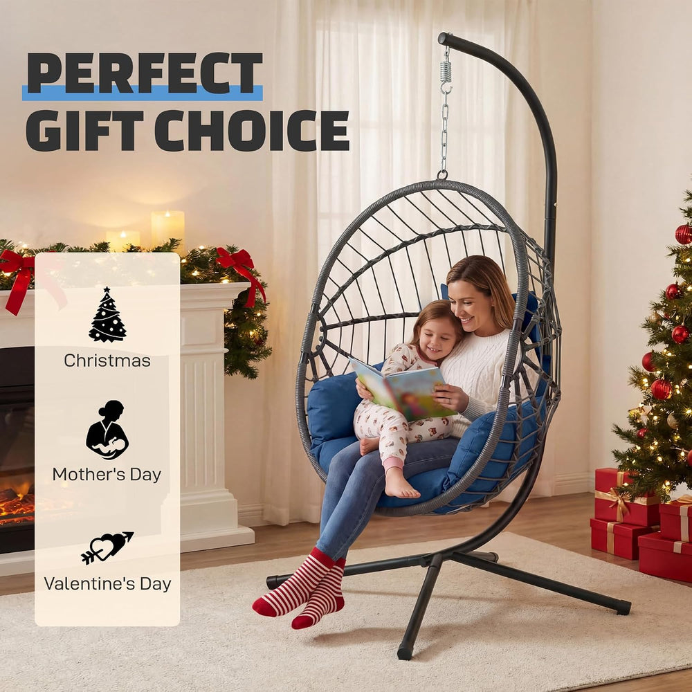 DoubleTT Hanging Egg Chair with Stand - 350lbs Capacity Outdoor Patio & I...