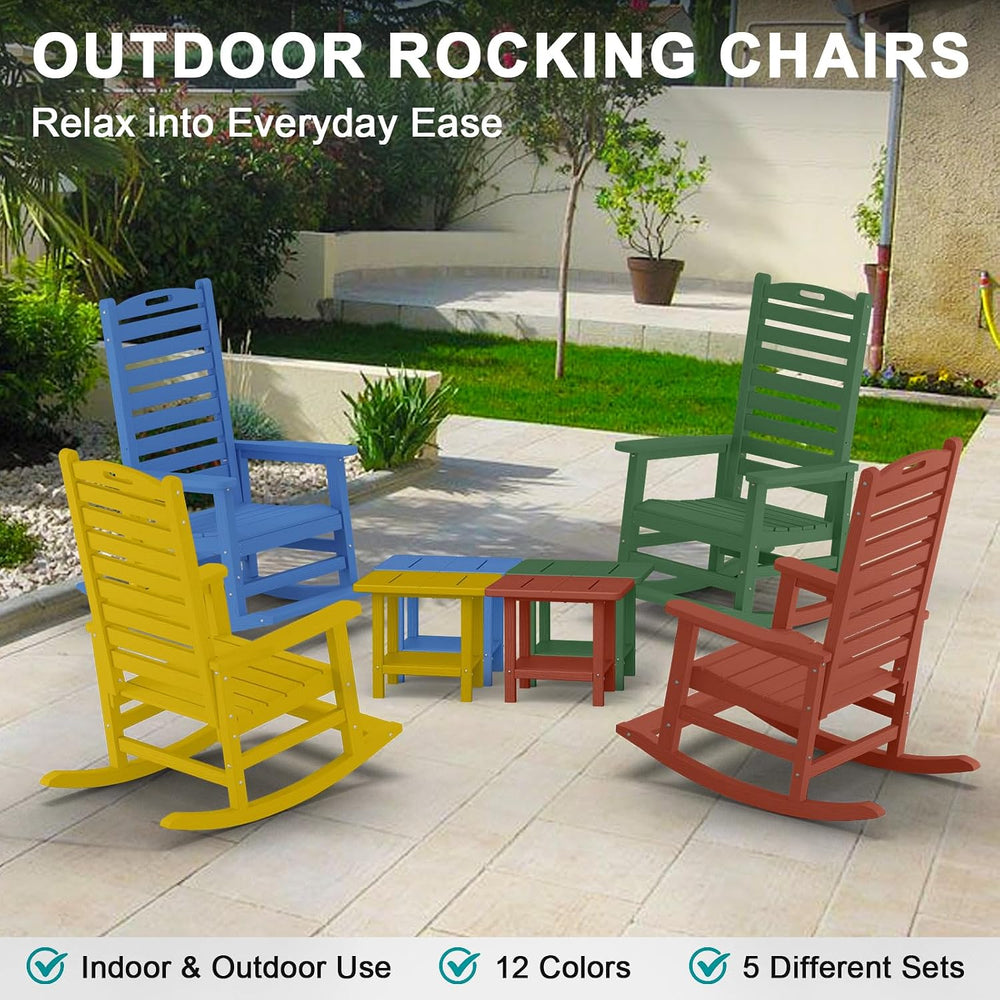 PLUUV Outdoor Rocking Chair with Removable Footboard for Adults, HDPE High Ba...