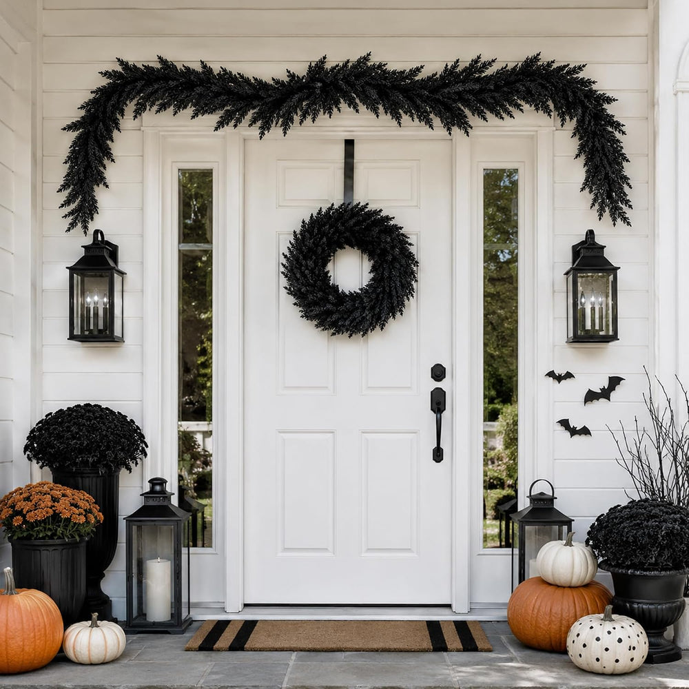 2 Pcs 6ft Black Halloween Cedar Garland, Gothic Vine Twig Mantle Decoration