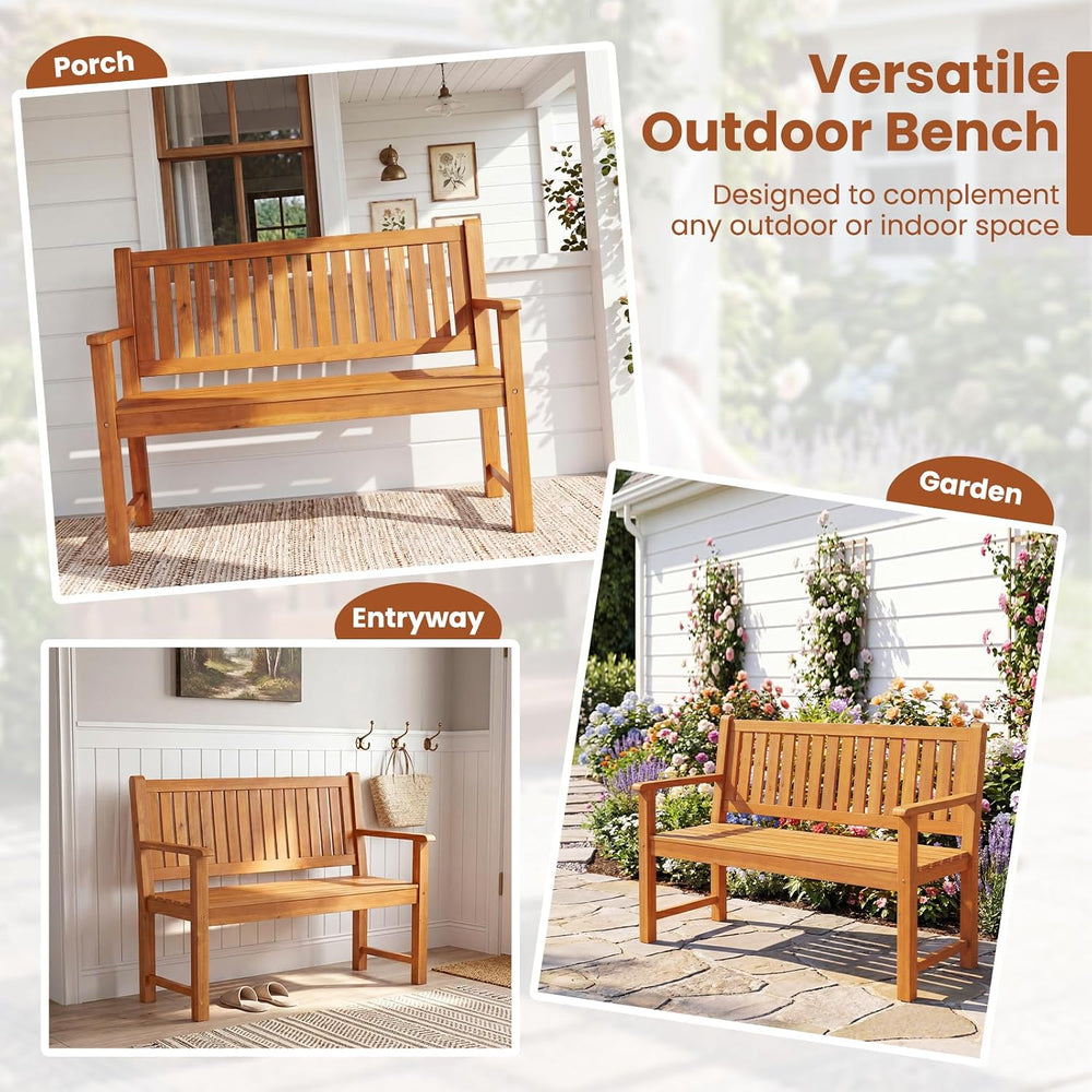 Tangkula 2-Seater Outdoor Wooden Bench, Garden Loveseat Bench, Natural