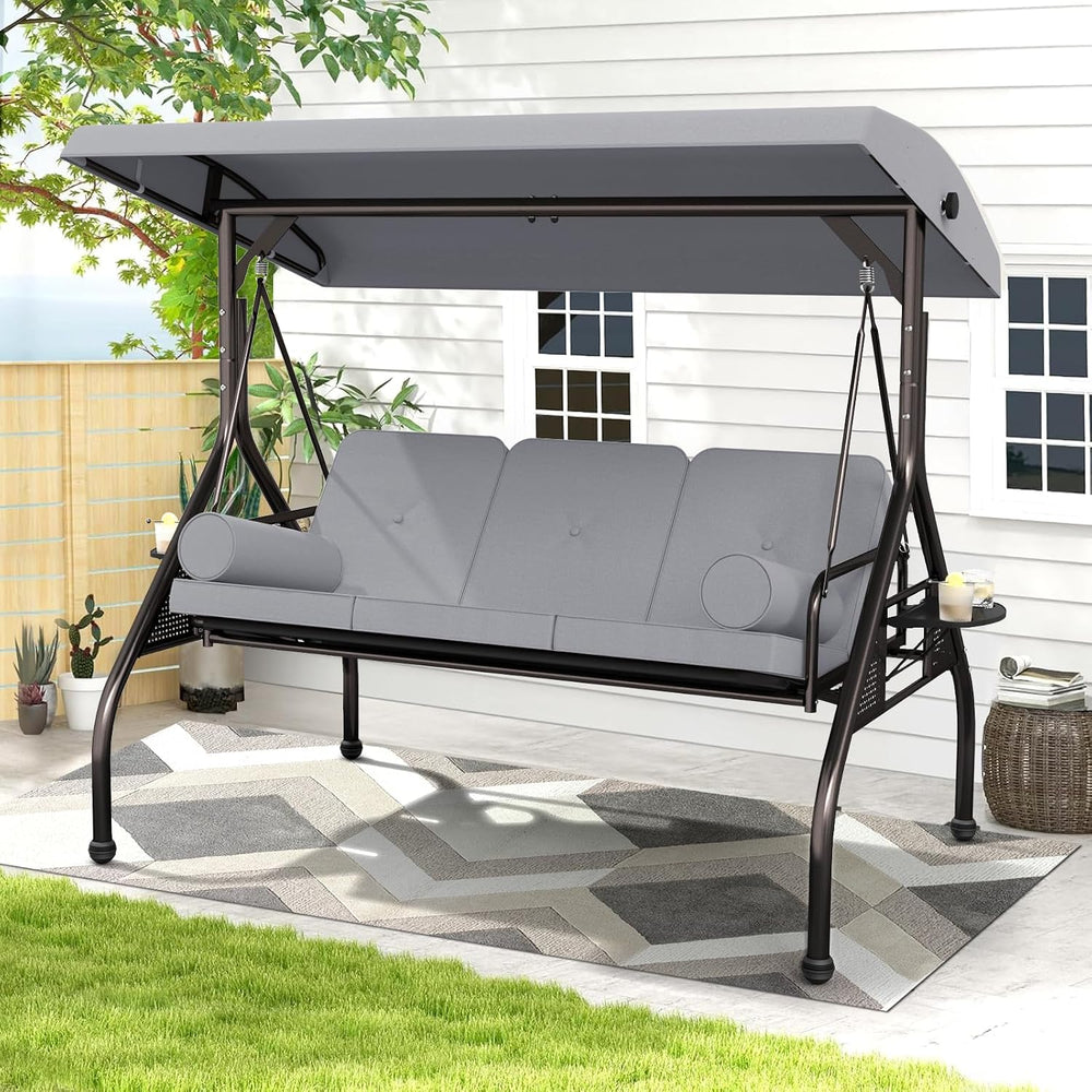 3-Seat Patio Swing Chair, Outdoor Porch Swing with Cushions,Pillows & Cup...