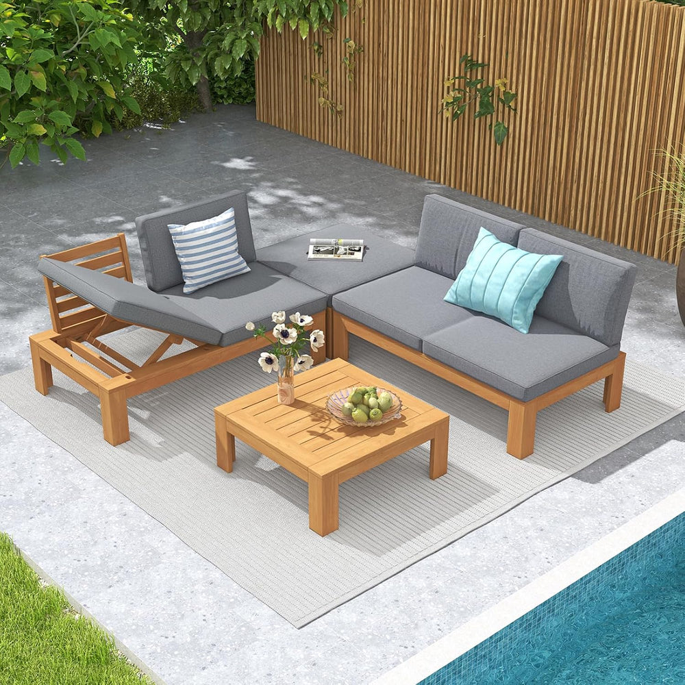 4 Piece Acacia Wood Patio Furniture Outdoor Sectional Sofa Set