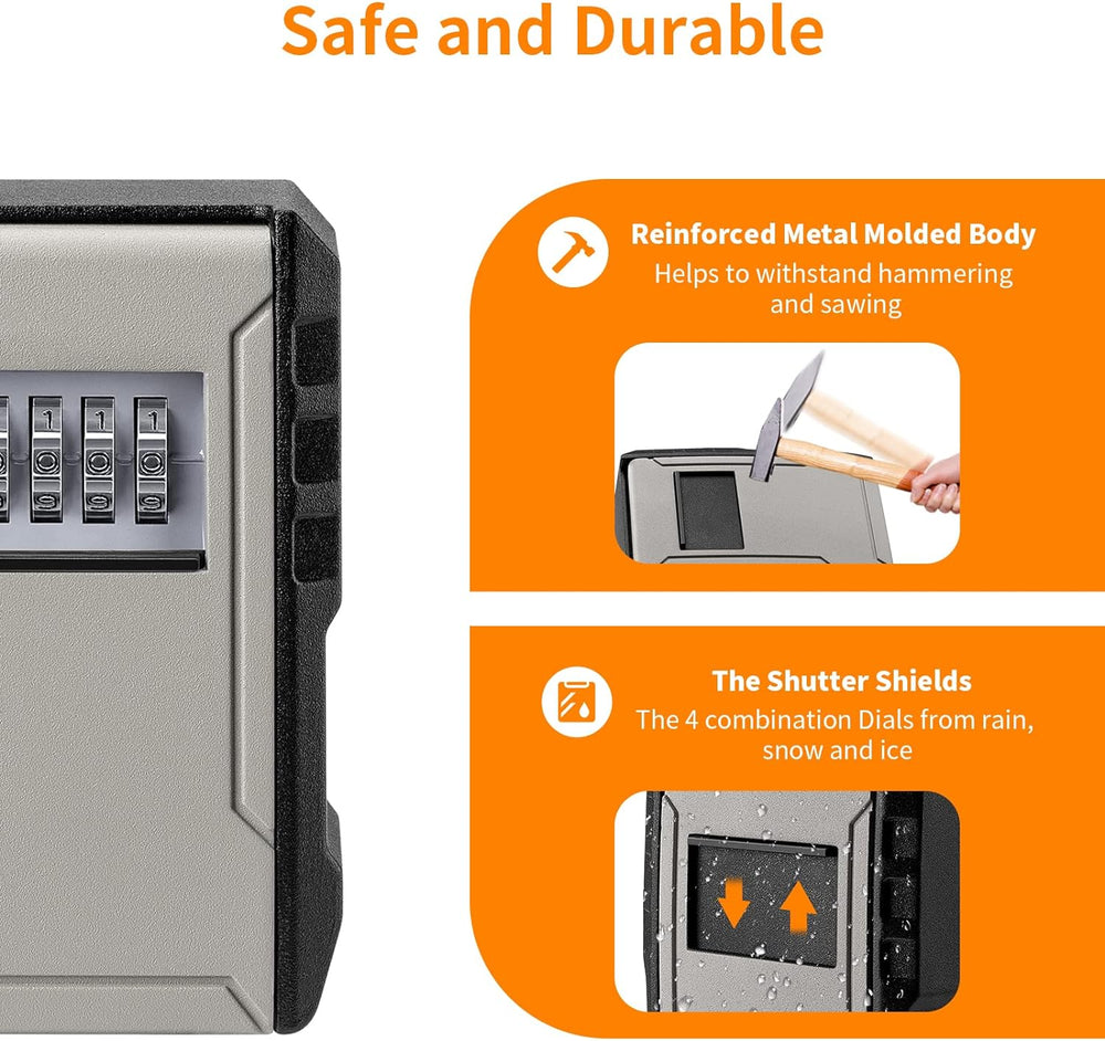 UPGRADE Extra Large Capacity Key Lock Box, Weatherproof Wall Mount Key Box fo...