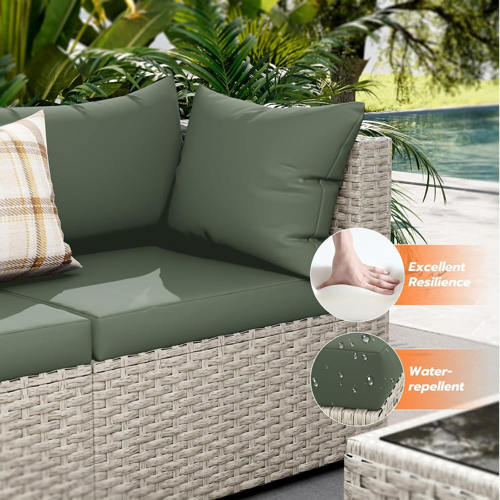Outdoor Patio Furniture Set with Fire Pit 8 Pcs Wicker Sectional Sofa Green