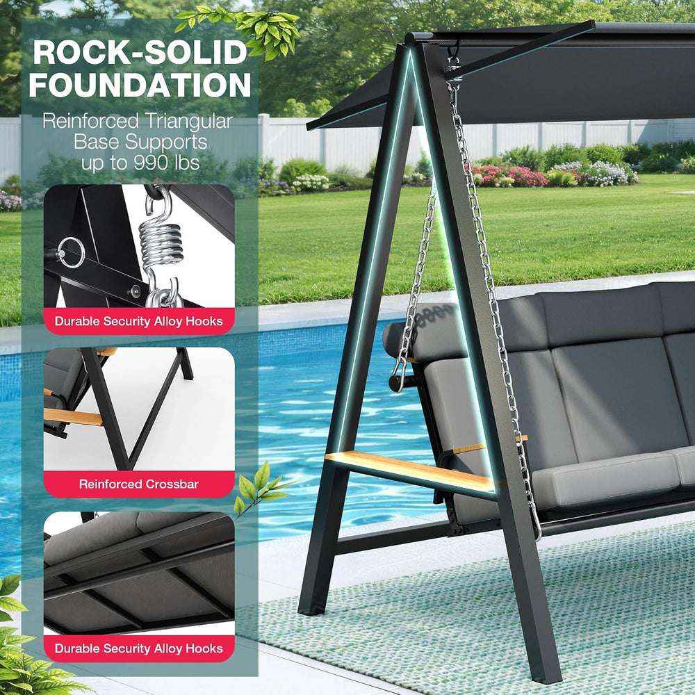 Pamapic 3-4 Seat Porch Swing with Stand, 990 lb Capacity, Black