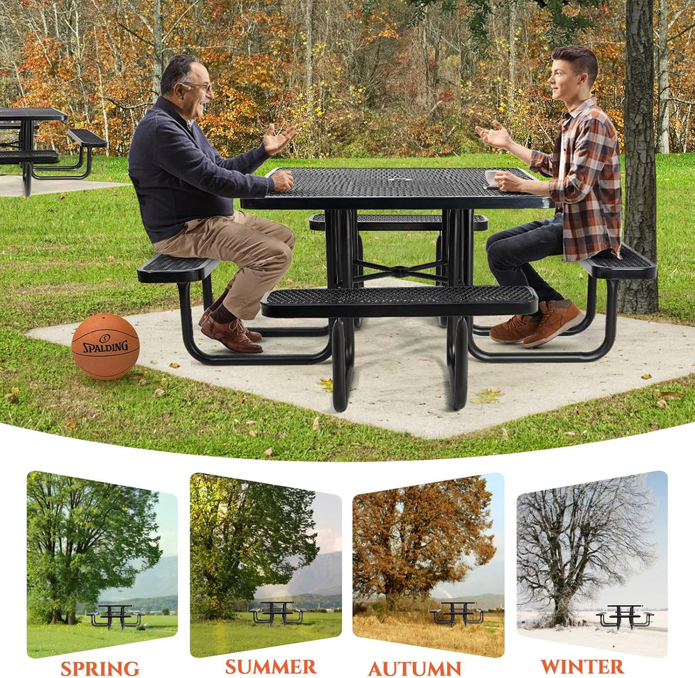 46" Square Top Outdoor Picnic Table Set for Up to 8 Persons, Outside Tab...