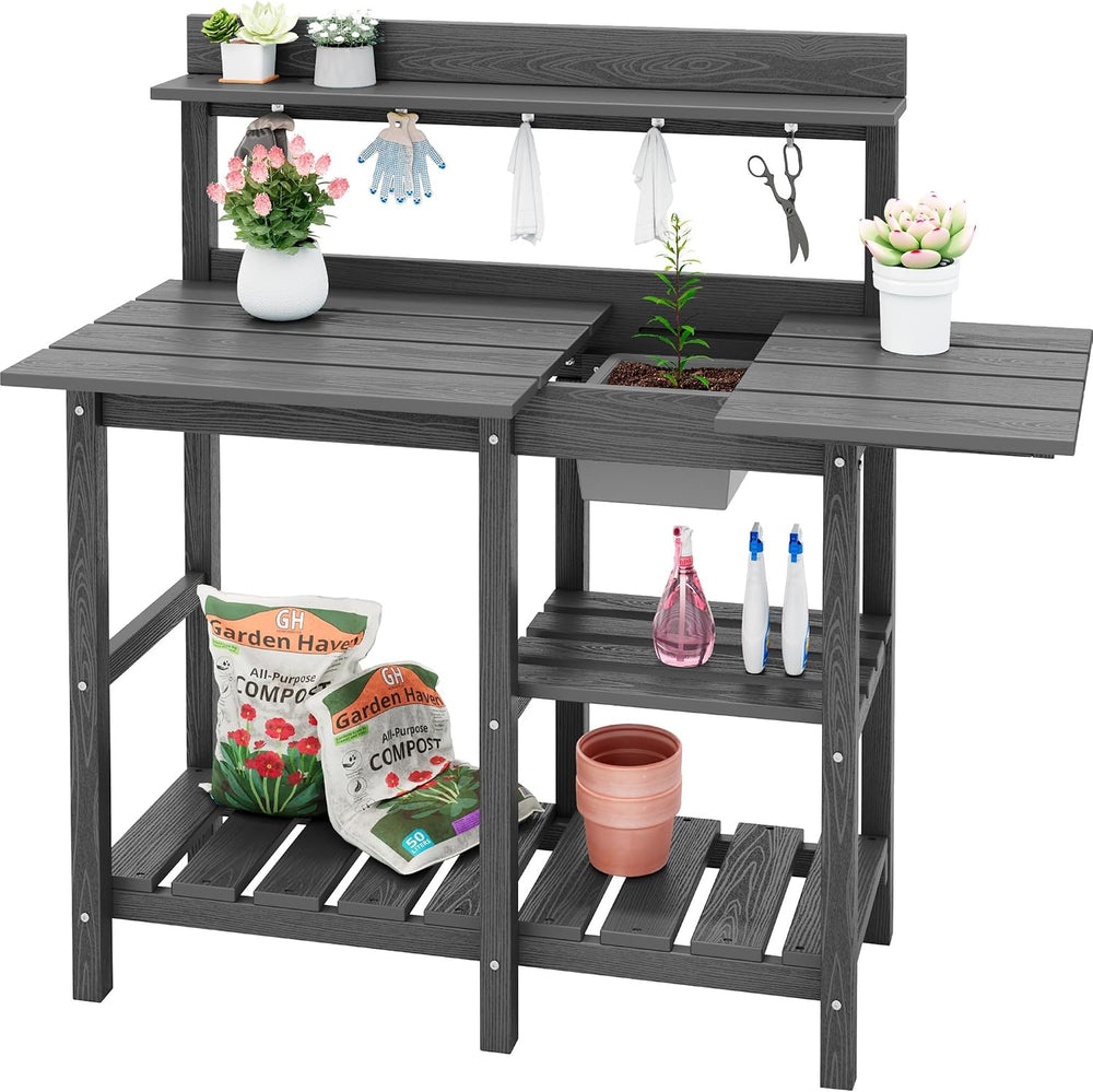 SERWALL Outdoor Potting Bench with Removable Sink,Gardening Table,Grey