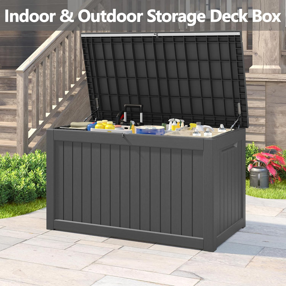 300 Gal Deck Box,Outdoor Storage Box Waterproof Lockable,Gas Lift,Black