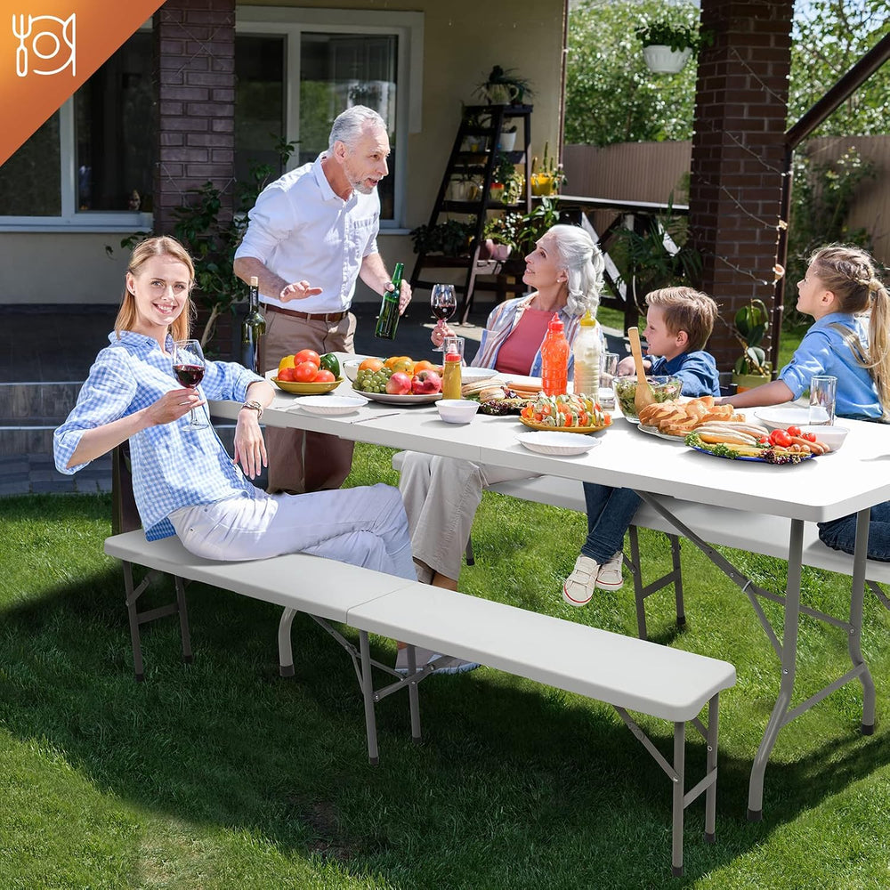 VINGLI 6 FT 3-Piece Portable Picnic Table Bench Set, Weather-Resistant Plasti...