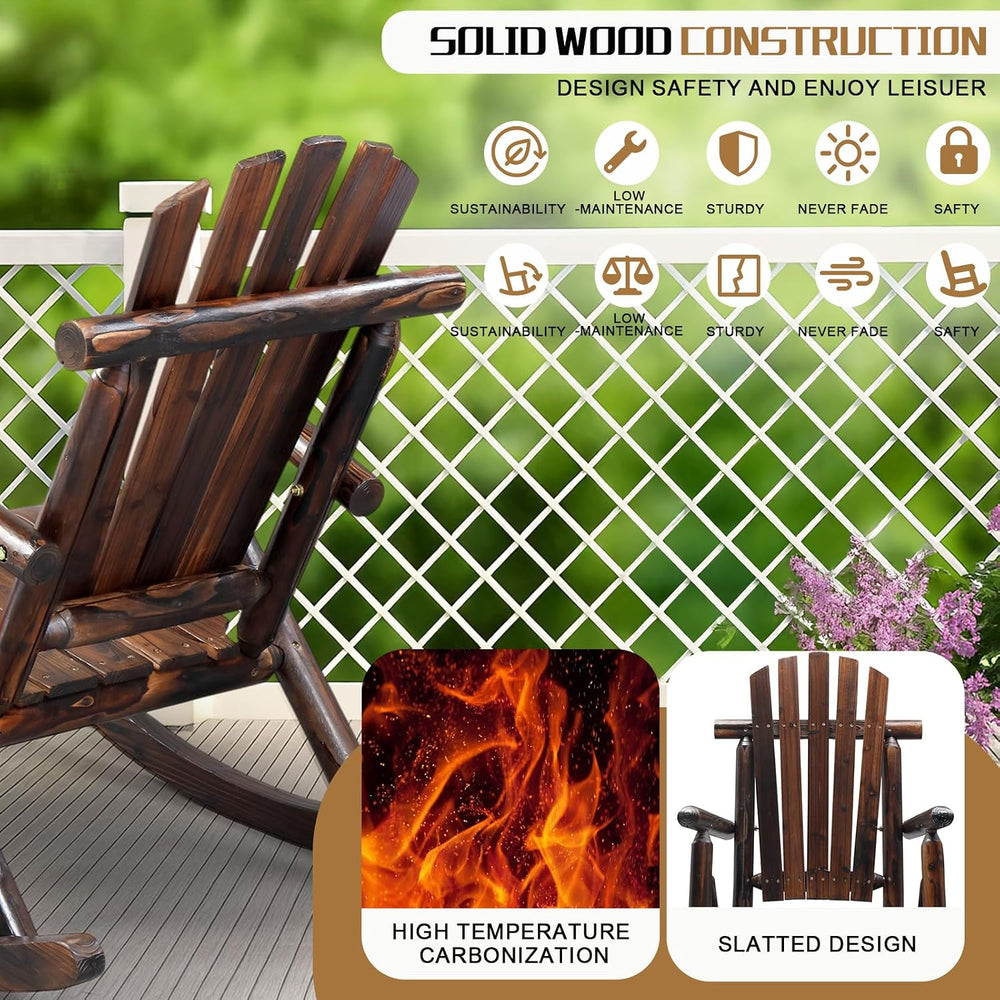 Outvita Wooden Rocking Chair Set of 2, Fir Log Adirondack, Dark Brown
