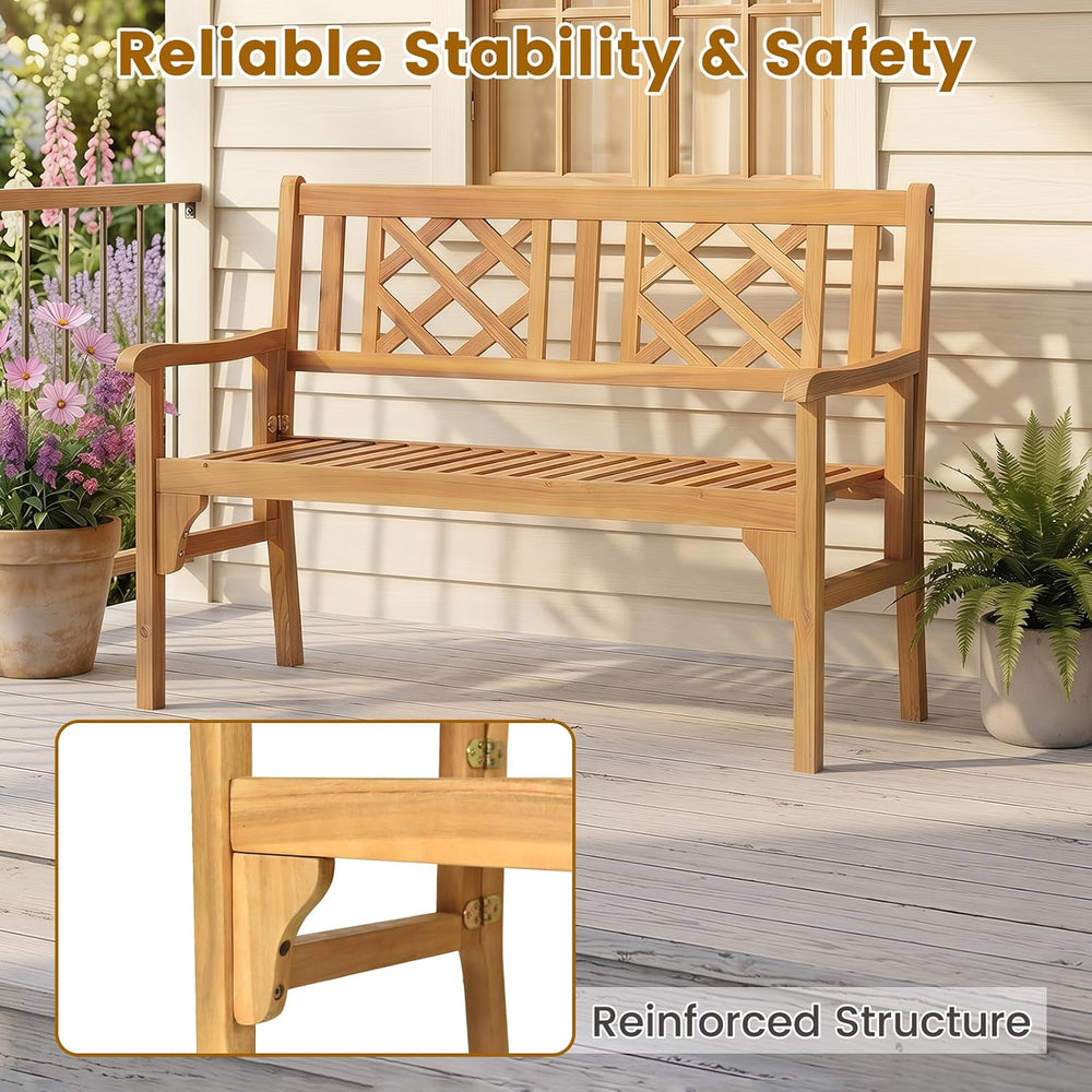HAPPYGRILL Outdoor Patio Bench Acacia Wood Garden Bench with Backrest and Arm...