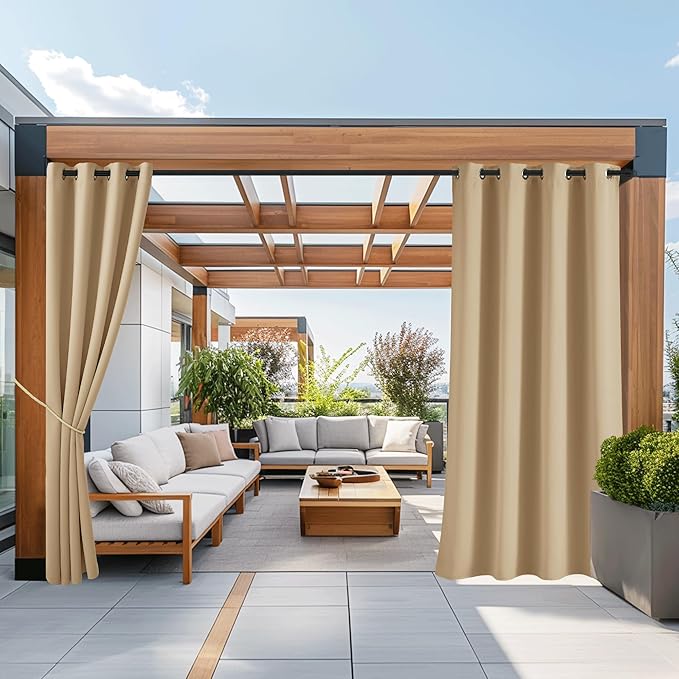 NICETOWN 2 Panels Outdoor Curtains for Patio Waterproof 108" Long, Tripl...
