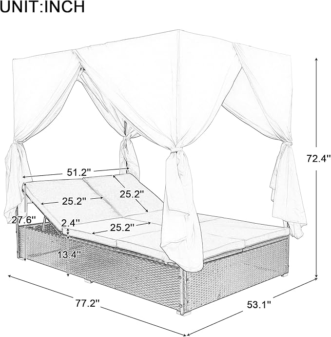 Patio Chaise Lounge, PE Rattan Outdoor Patio Wicker Sunbed Daybed with Adjust...