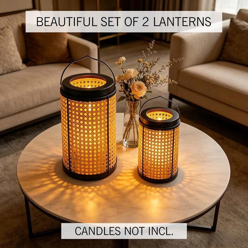 Decorative Candle Lanterns Farmhouse Table Decor 2PS Waterproof Handcrafted