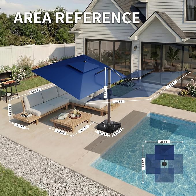 10 X 13 FT Cantilever Patio Umbrella with LED Lights Outdoor Heavy Duty Doubl...
