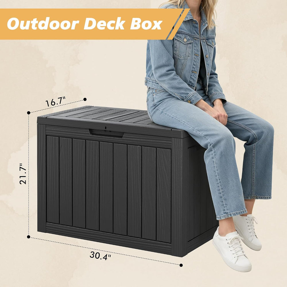Fancyango 50 Gallon Waterproof Deck Box, Resin Outdoor Storage Box, Black
