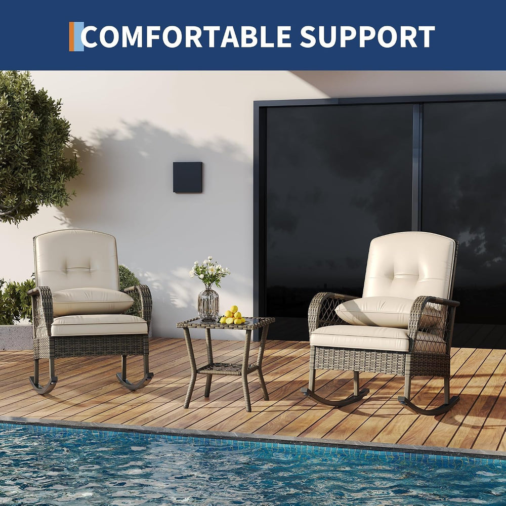 IDEALHOUSE Outdoor Wicker Rocking Chair, Patio Rattan Rocker Chair with Cushi...