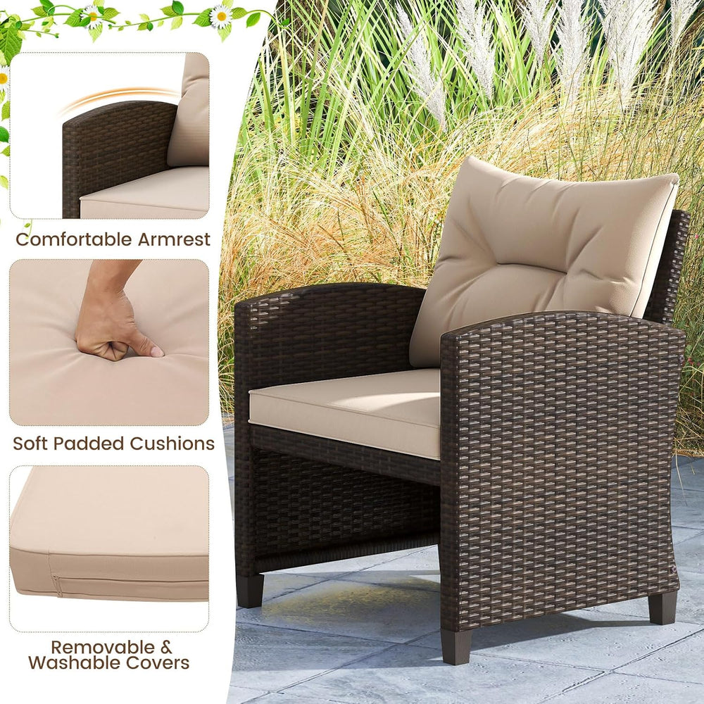 Tangkula 5 Pieces Patio Conversation Set, PE Wicker Rattan Outdoor Furniture ...