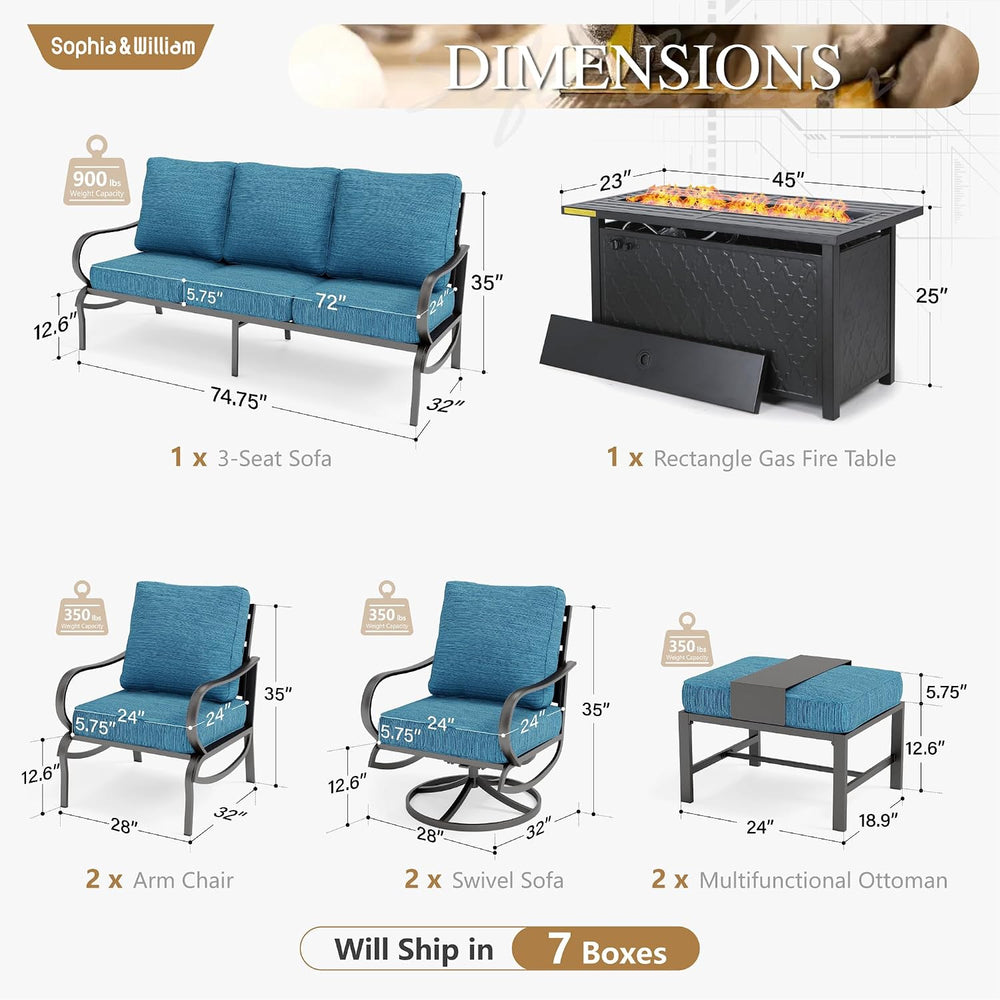 Sophia & William Patio Furniture Set with Fire Pit Table, Peacock Blue