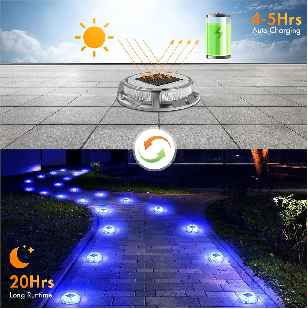 Quntis Solar Deck Lights Outdoor 12 Pack, 3 Color Modes Solar Driveway Lights...