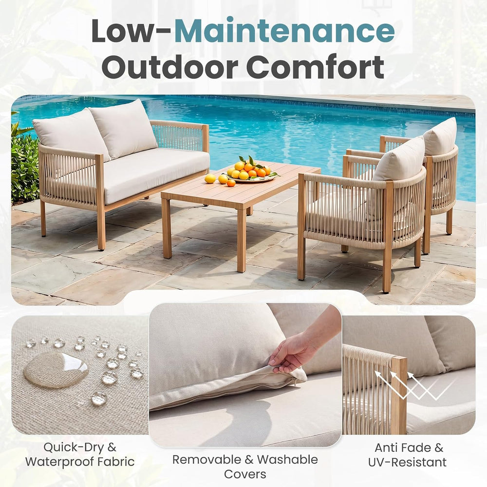 Patio Sofa Furniture Outdoor Loveseat Balcony Couch Apricot Beige