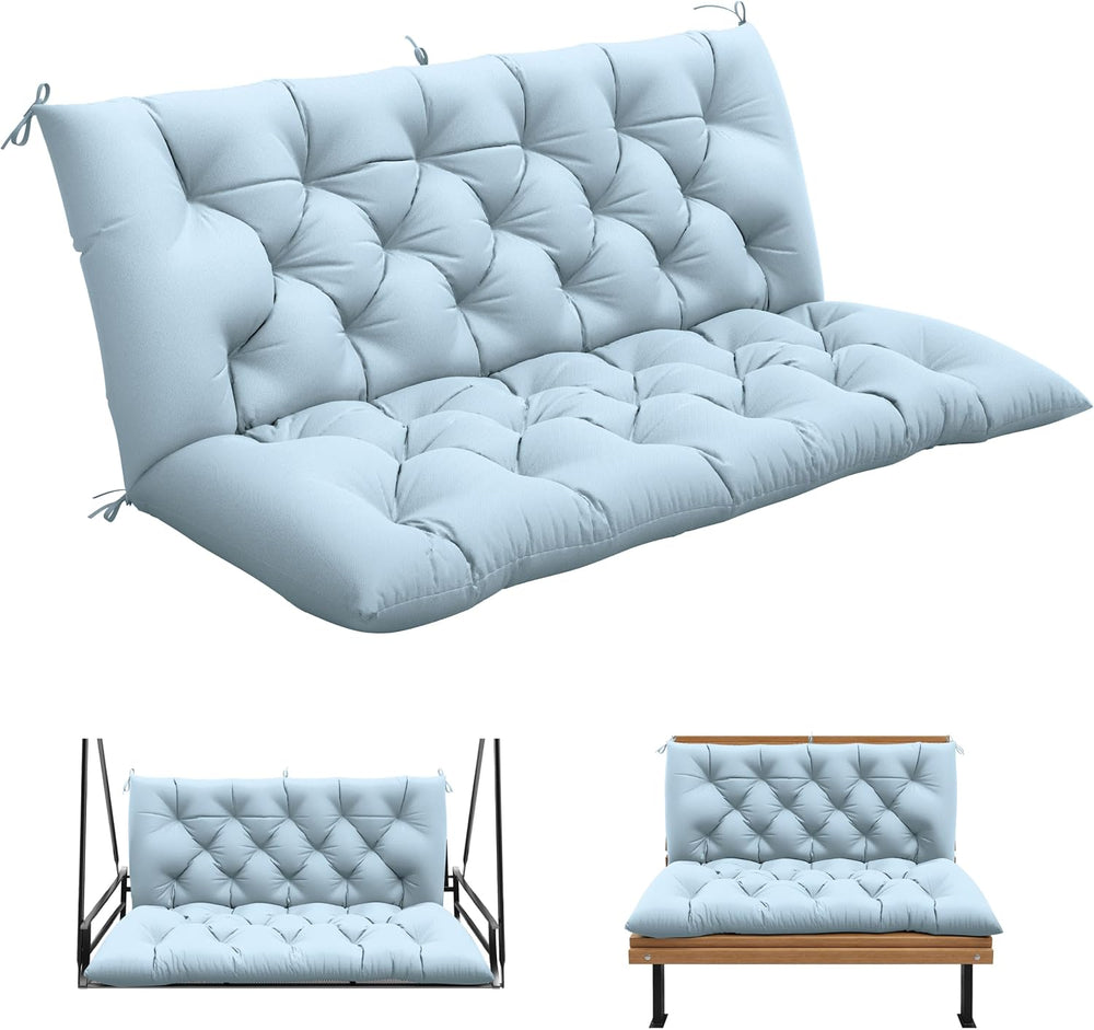 Porch Swing Cushion with Backrest, Waterproof, 60x40x5 in, Sky Blue