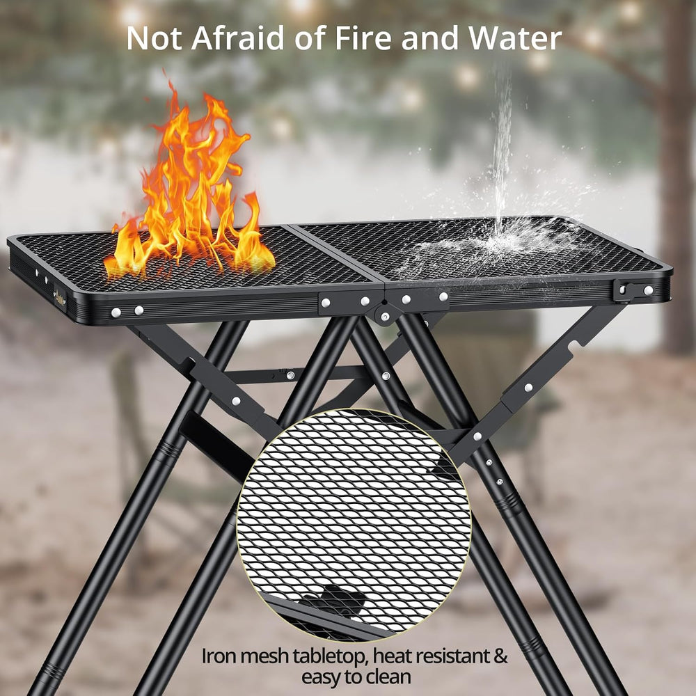 2ft Folding Grill Table, Supports 180Lbs, 2 Heights 27.5" for Camping
