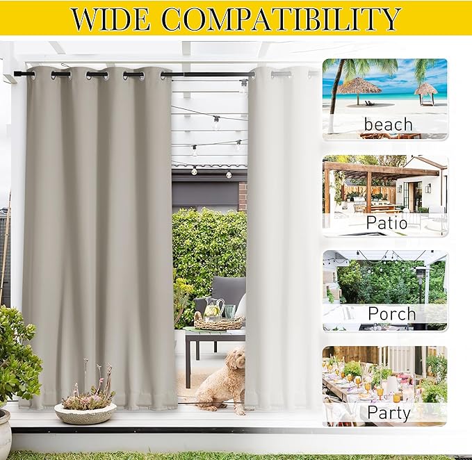 NICETOWN 2 Panels Waterproof Outdoor Curtains Fixed Grommet & Back Tab on...