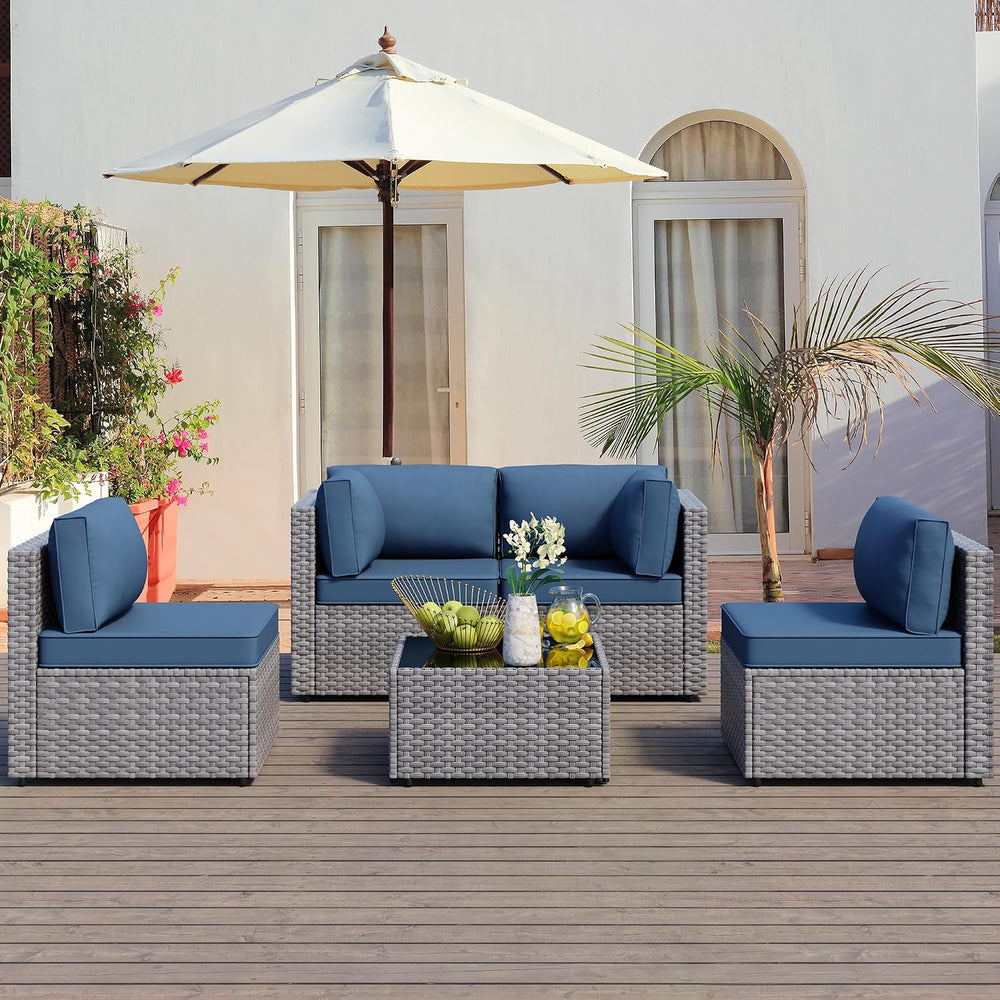 Patio Furniture Sets, 5 Piece Outdoor Sectional Sofas, Wicker Rattan Outdoor ...