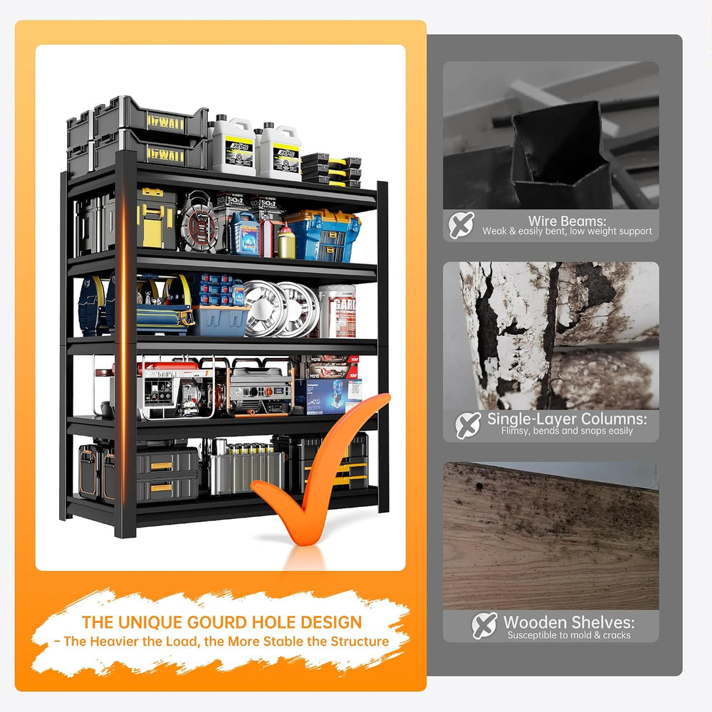 36" W Garage Shelving,5-Tier Heavy Duty Shelving Unit,Adjustable Metal S...