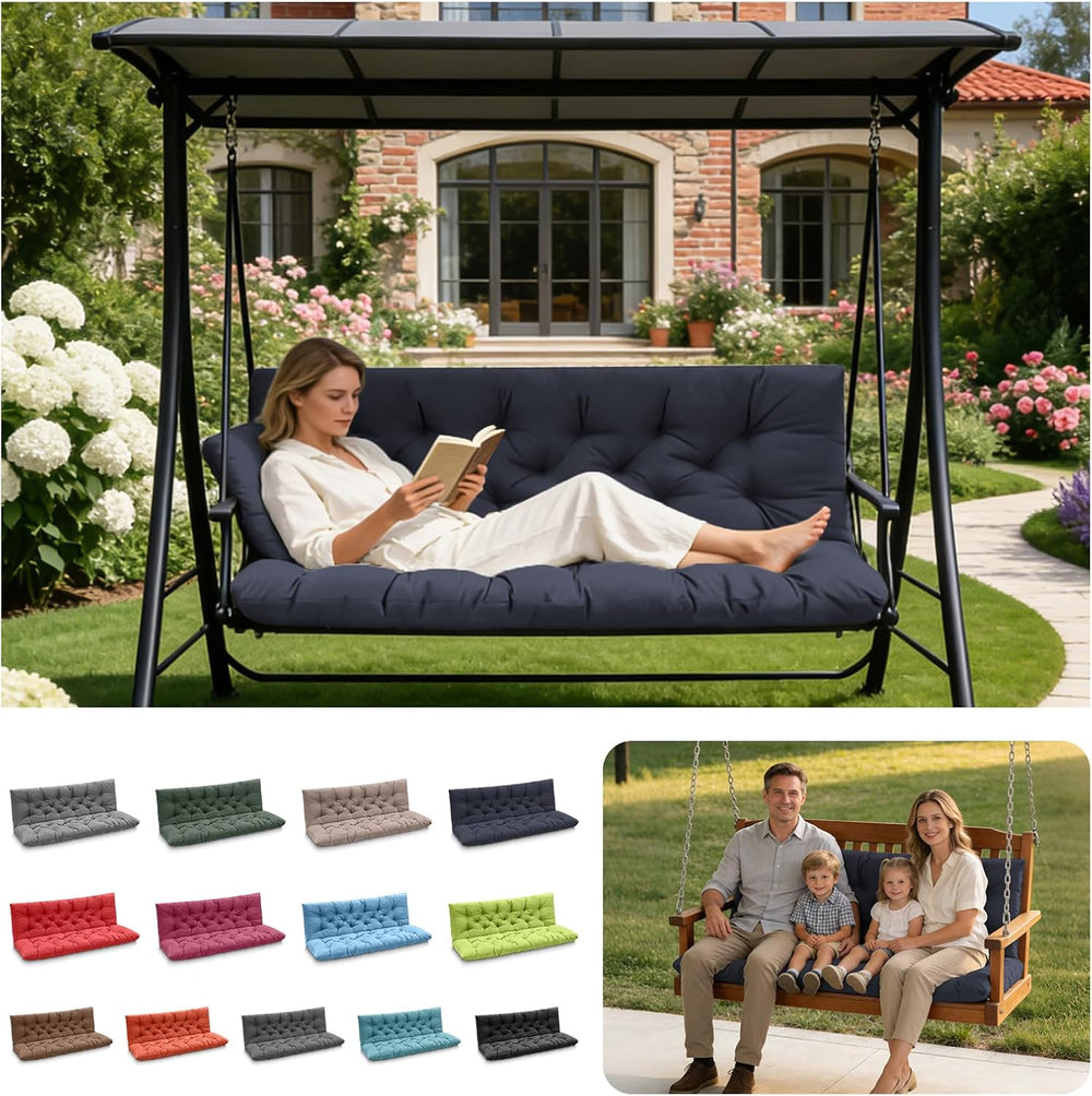 Porch Swing Cushions, Outdoor Swing Replacement Cushions 3 Seater with Backre...