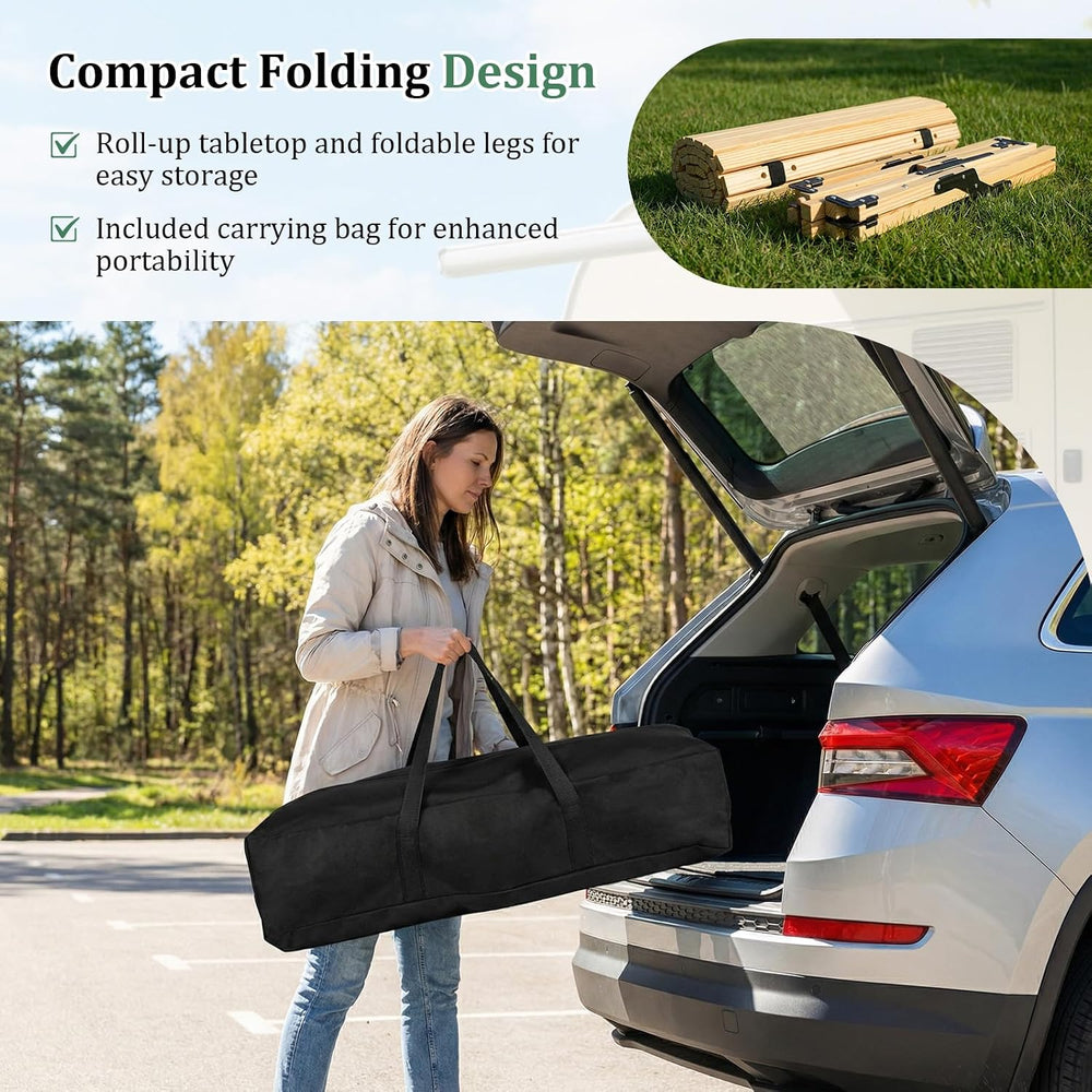COSTWAY Folding Picnic Table, Portable 4ft Roll Up Camping Table
