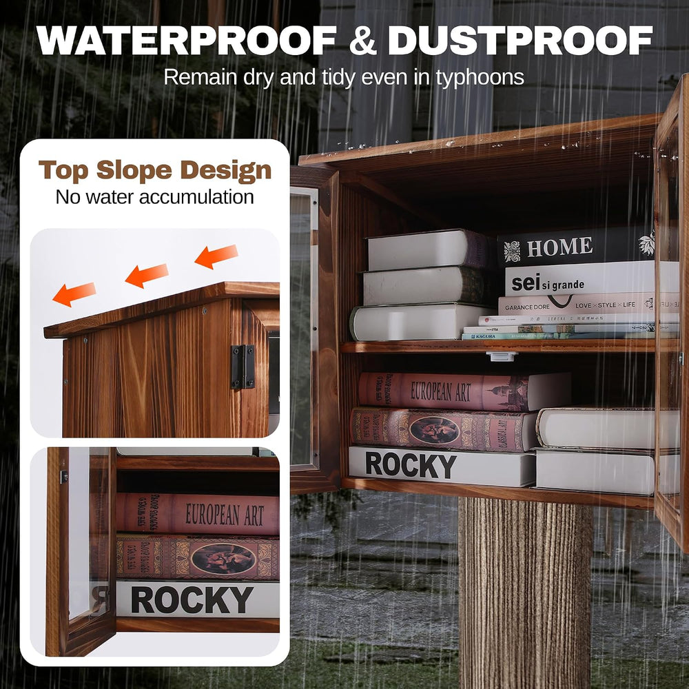 WONFUlity Library Box Outdoor,Free Library Box Little Outdoor Book Storage,Wo...