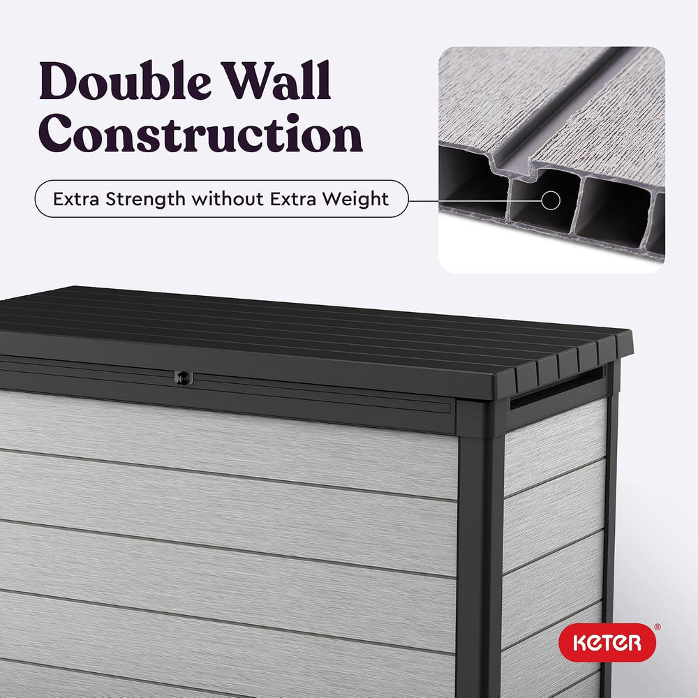 Keter Denali 200 Gallon Resin Large Deck Box with Double Wall 20mm Panels - P...