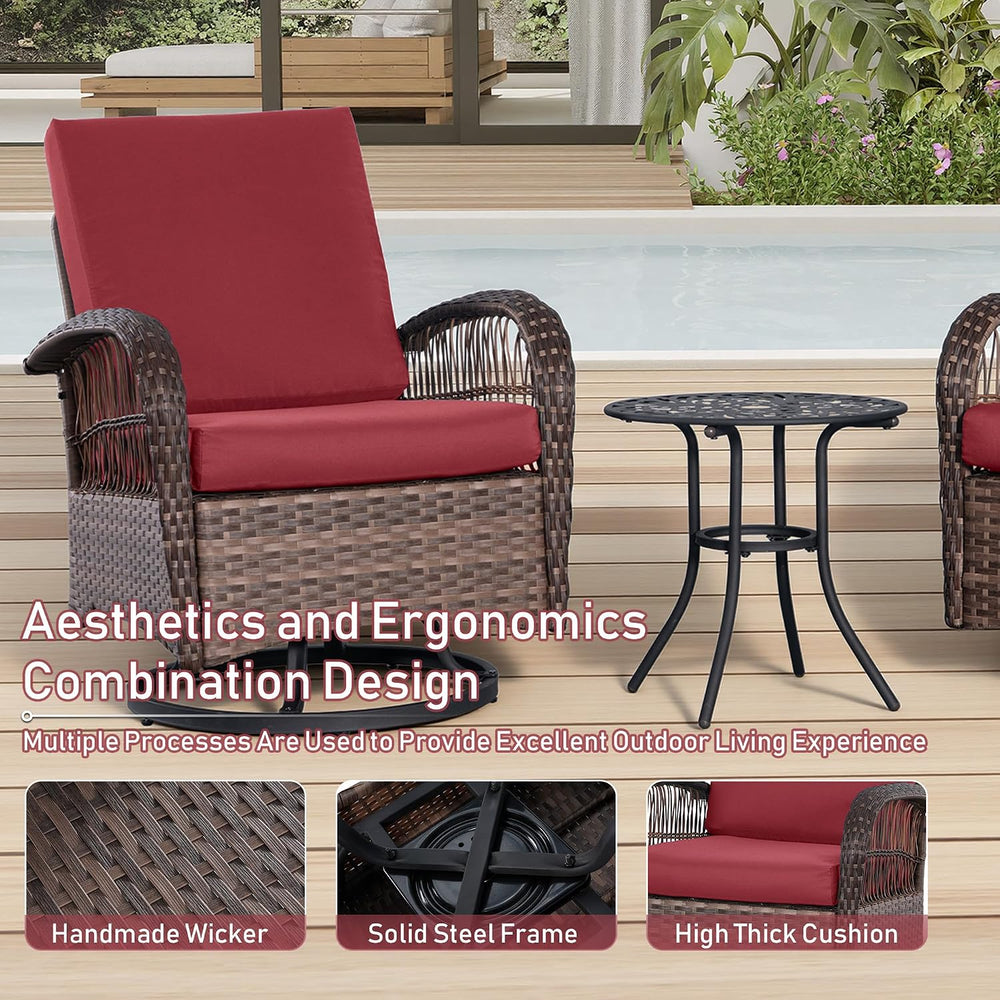 Rophefx 3-Piece Patio Furniture Set, Swivel Rocker Chairs and Table, Red