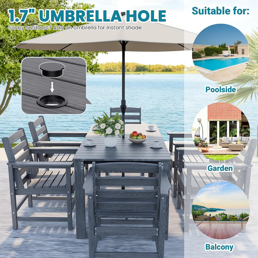 Dining Table Set, 10-Piece HDPE Outdoor Dining Set for 8, Gray