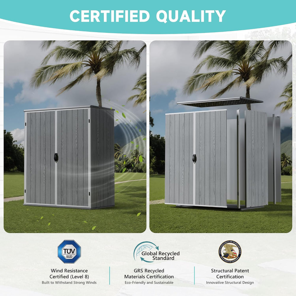 Greesum 5x3FT Plastic Outdoor Storage Shed with Floor, Light Gray