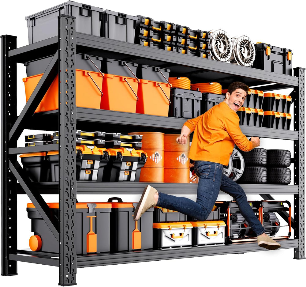 79" W Metal Storage Shelves,4 Tier Adjustable Heavy Duty Garage Shelving...